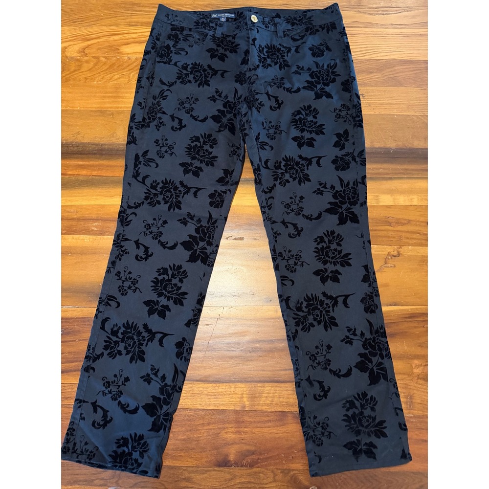 Brooks Brothers 346 Natalie Fit Black Floral Velvet Flocked Pants Womens 14
